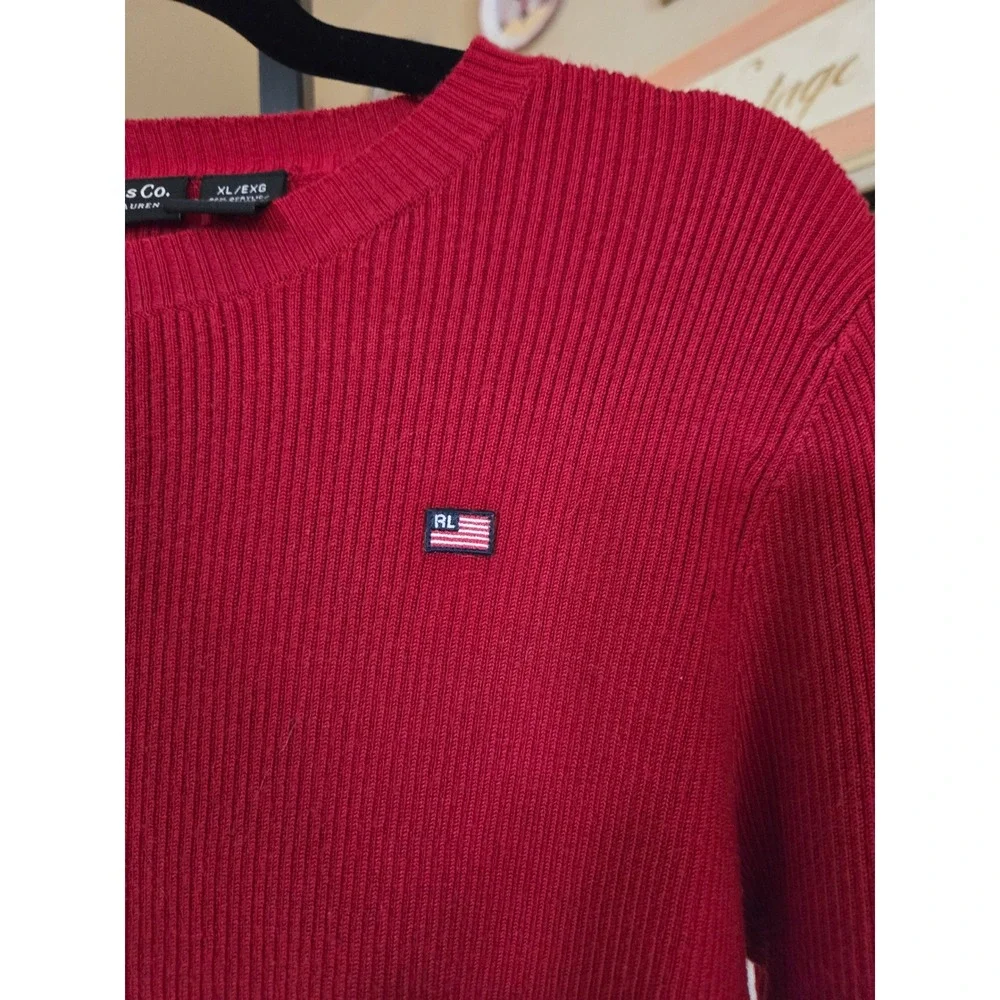Polo Jeans Co Ralph Lauren 90s Red‎ Sweater RL Flag Logo XL